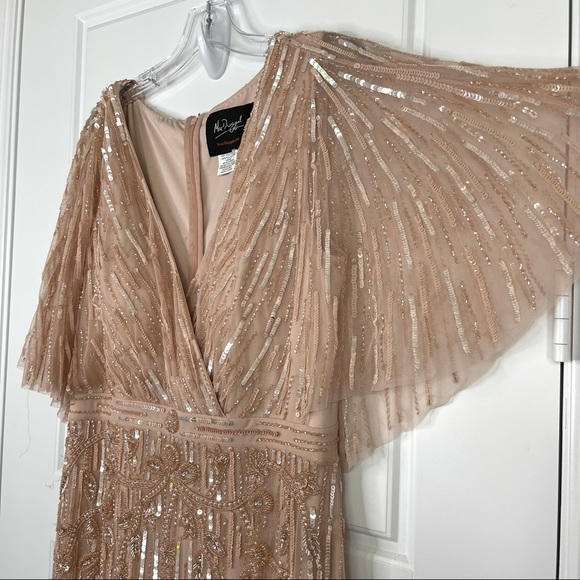 MAC DUGGAL Wrap Front Beaded Cape Gown NEW Blush Pink Size 10 Dress - Picture 6 of 15